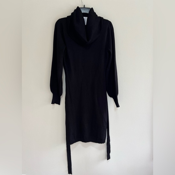 NWT Sam Edelman Knit Cowl Neck Long Sleeve Mini Dress with Tie Belt, Black, M - Picture 3 of 11